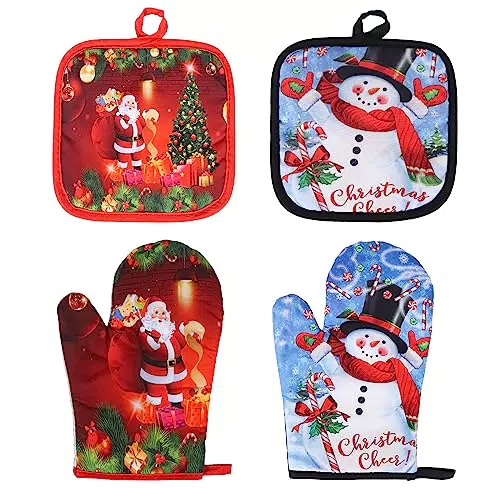 Weihnachts Backhandschuhe Set – Hitzebeständige Ofenhandschuhe für Küche und Grill