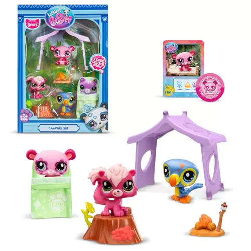 BANDAI Littlest Pet Shop Camping Set mit Panda, Tukan und Eichhörnchen
