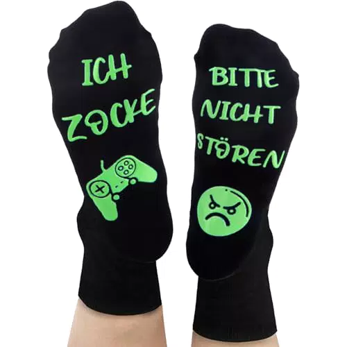 Belillpipi Gaming Socken mit Spruch "Bite nicht stören, ich zocke" für Männer und Teenager