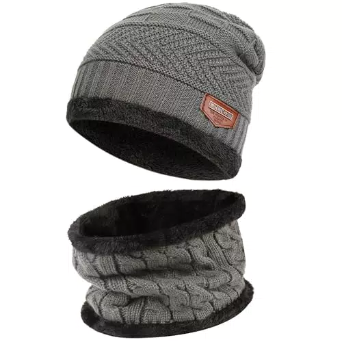 Bequemer Laden Winter Beanie Mütze und Schal Set aus Wolle für Herren und Damen