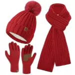 Bequemer Laden Damen Winter Set: Mütze, Schal und Touchscreen Handschuhe