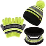 Bequemer Laden Kinder Wintermütze Pompon Beanie und Schal Handschuhe Set