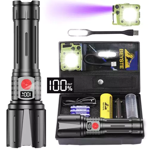 BEYSTE LED Taschenlampe Aufladbar 500000 Lumen, Taktische Wasserdichte Lampe