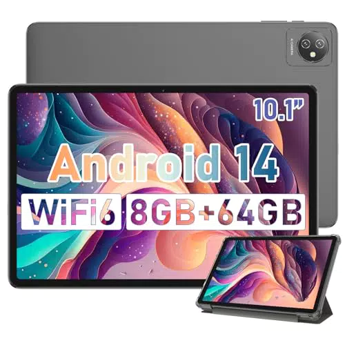 Blackview Tablet Android 14, 10 Zoll, 8 GB RAM, 64 GB Speicher, WiFi 6, Quad-Core