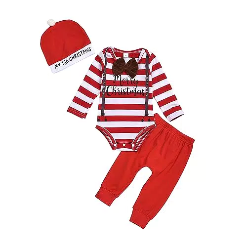 Borlai My 1st Christmas Strampler und Hut für Babys 3-24 Monate Herbst Outfit