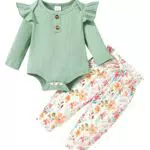 Borlai Baby Mädchen Kleidung Set Langarm Strampler mit Rüsche und Blumenmuster