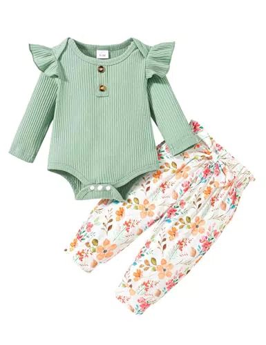Borlai Baby Mädchen Kleidung Set Langarm Strampler mit Rüsche und Blumenmuster