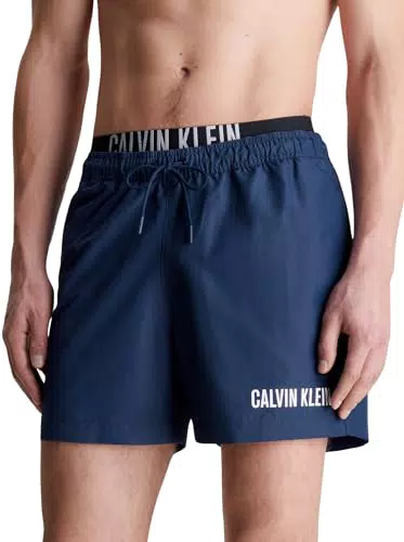 Calvin Klein Herren Badehose Double Waistband Lang - Rot