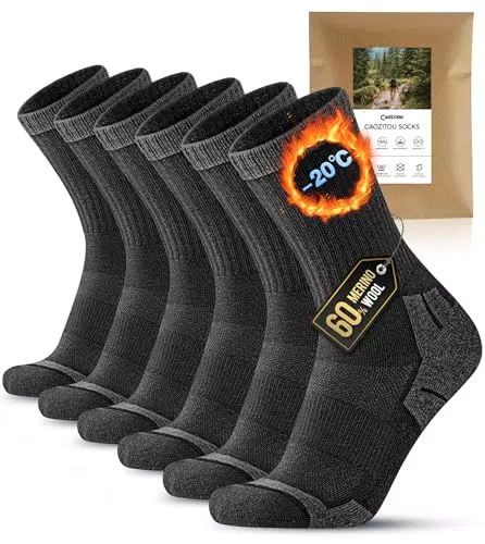 CAOZITOU Merino Wandersocken Herren - Gepolsterte Thermo Trekkingsocken für Outdoor
