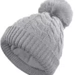 CAOZITOU Damen Strickmütze Beanie mit Fleece-Lining und abnehmbarem Bommel