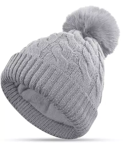 CAOZITOU Damen Strickmütze Beanie mit Fleece-Lining und abnehmbarem Bommel