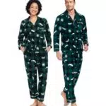 COLORFULLEAF Pyjama Set für Paare, Fleece Schlafanzug mit Knopfleiste und Taschen