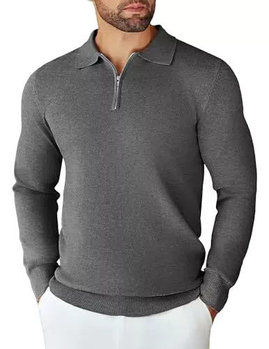 COOFANDY Herren Zip Pullover Polokragen Strickpullover Langarm Sweatshirt