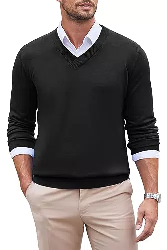 COOFANDY Herren Pullover V-Ausschnitt Langarm Regular Fit Feinstrick
