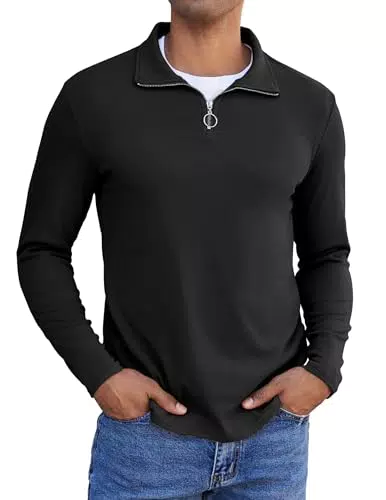 COOFANDY Troyer Sweatshirt Herren Langarm Stehkragen Pullover Winter Casual