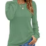 Cuptacc Damen Langarmshirt Elegant mit Rundhalsausschnitt und Falten-Design