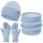 Damen Herren Winter Beanie Mütze Schal Handschuhe Set mit Fleece Fütterung