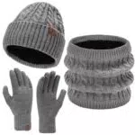 Damen Herren Winter Beanie Mütze Touchscreen Handschuhe Schal Set Fleece