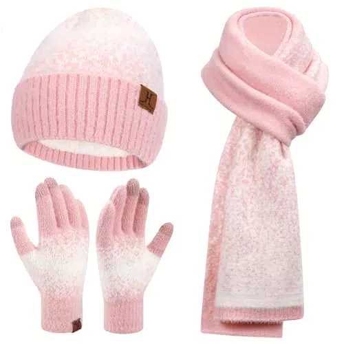 Damen Winter Set: Thermo Mütze, Touchscreen Handschuhe und Schal aus Fleece