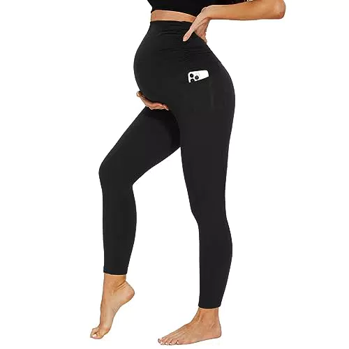 DDOBB Umstandsleggings mit Taschen - Blickdichte High Waist Schwangerschaftsleggings