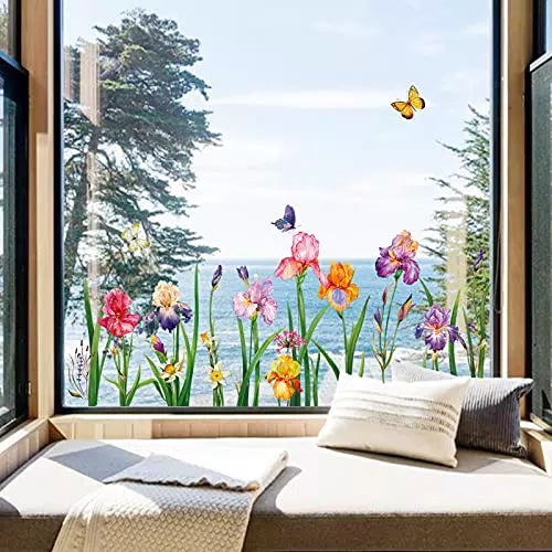 Decalmile Fensteraufkleber Blumen Iris – Fensterbilder für Frühling und Sommer