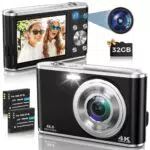 Digitalkamera AutoFocus 4K Kompaktkamera mit Dual-Kamera und 32GB Speicherkarte
