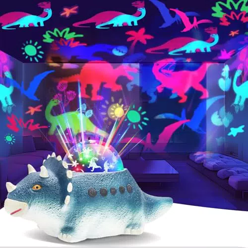 Dino Projektor für Kinder – Sternenhimmel Lampe mit 8 Farben und Rotation