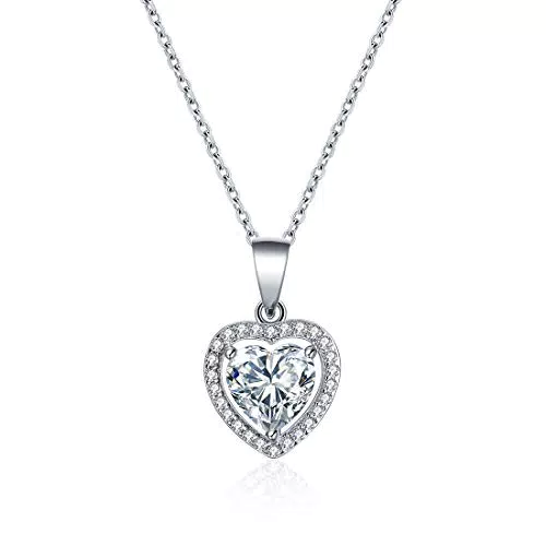 E Jewellery Damen Halskette 925 Silber mit Doppeltem Liebesherz Anhänger