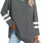 Ebifin Oversize Langarmshirt Damen Rundhalsausschnitt Basic Tunika Tops