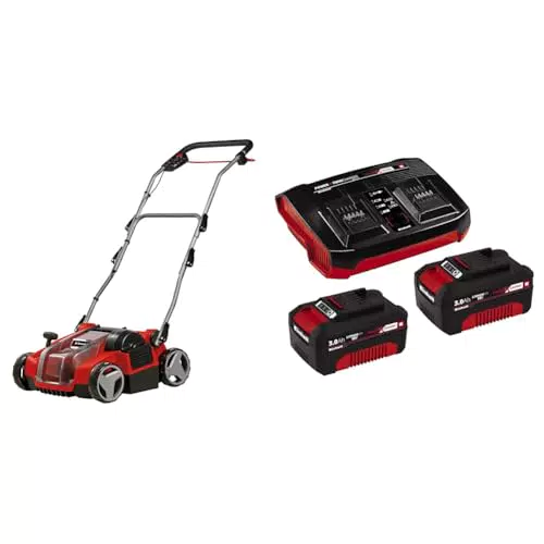Einhell Akku Vertikutierer-Lüfter GE-SC 35/1 Li Solo Power X-Change + Twincharger PXC-Starter-Kit