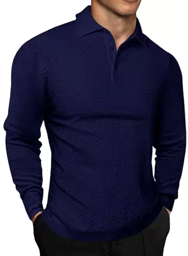 Elegancity Herren Langarm Poloshirts Gestrickt Casual Golf Sports Tops