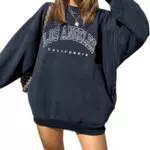 ELFIN Damen Oversized Sweatshirt Pullover Vintage Langarm Rundhals Herbst Winter