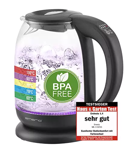 EMERIO Wasserkocher WK-119255.5 mit Temperaturwahl, BPA-frei, 2200W