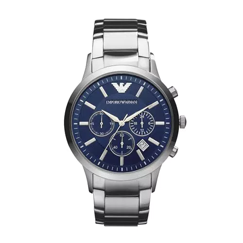 Emporio Armani Herrenuhr, Chronographenwerk, 43mm Silber / Stahl Edelstahlgehäuse mit einem Edelstahlarmband