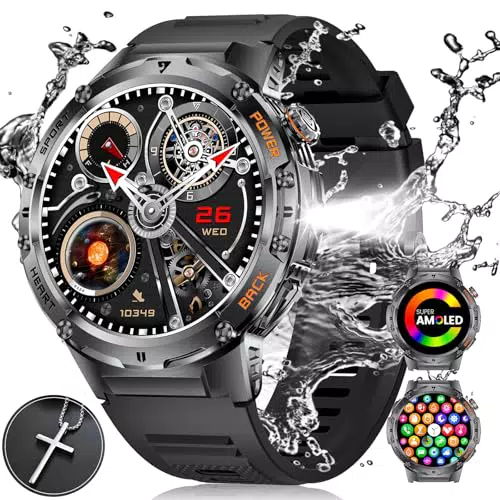 ESFOE Smartwatch Herren Militär mit AMOLED Display, 132 Sportmodi, 5ATM wasserdicht