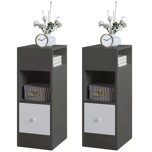 EUGAD Nachttisch mit offenen Ablagen und Schublade, Modell 0010CTG-2