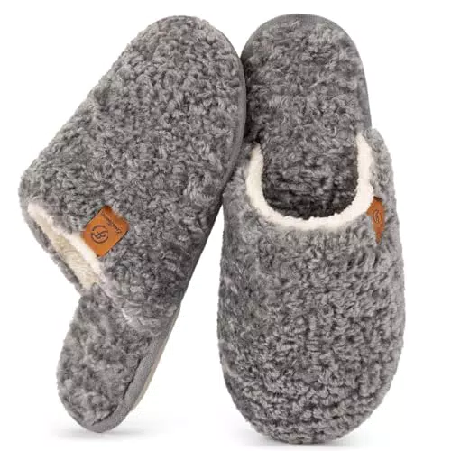 EverFoams Damen Scuff Hausschuhe aus Kunstalpaka mit Memoryschaum