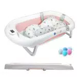 Faltbare Babybadewanne mit rutschfestem Badekissen und Thermometer für Neugeborene