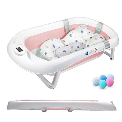 Faltbare Babybadewanne mit rutschfestem Badekissen und Thermometer für Neugeborene