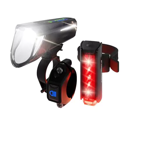 FISCHER Fahrrad LED-Akku Beleuchtungs-Set Twin Stop 100 Lux mit Sensormodus