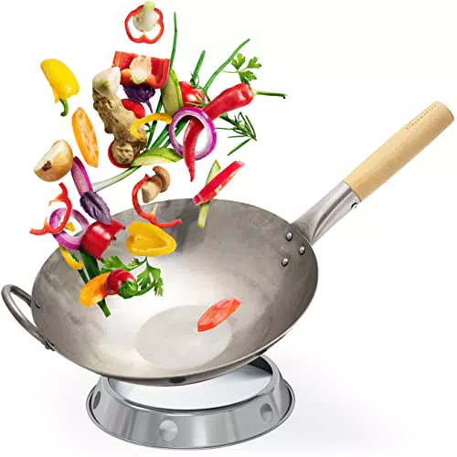 Flavemotion Wokpfanne 30cm aus Karbonstahl – Induktion, Grill und Gasherd geeignet