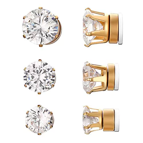 Flongo Ohrringe für Damen und Herren, Ohrstecker ohne Loch, Zirkonia Schmuckset