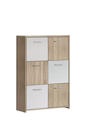 FORTE Quadro Kommode mit 6 Türen aus Holzwerkstoff, modernes Design