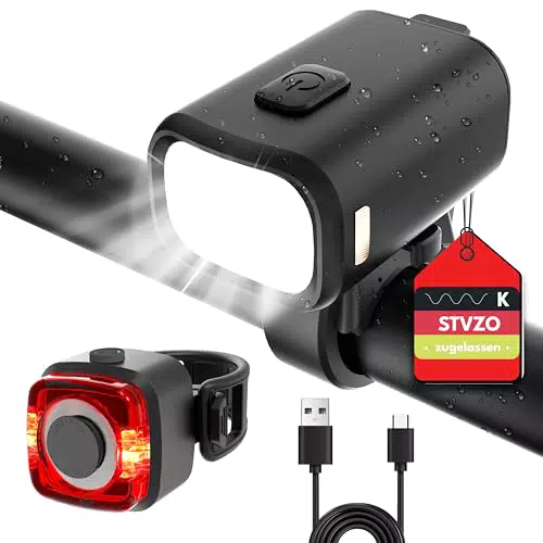 FORTRY Fahrradlicht Set - StVZO zugelassen, LED, IPX5 wasserdicht, USB-C