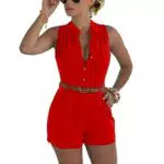 Fudaolee Damen Jumpsuit Sommer Kurz Playsuit V-Ausschnitt Bequem Elegant
