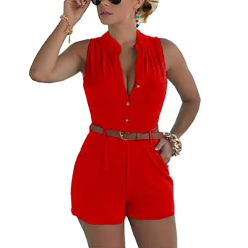 Fudaolee Damen Jumpsuit Sommer Kurz Playsuit V-Ausschnitt Bequem Elegant