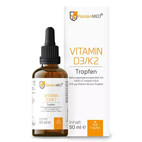 FürstenMED® Vitamin D3 K2 Tropfen hochdosiert - 25µg D3 & 37,5µg K2 pro Dosis