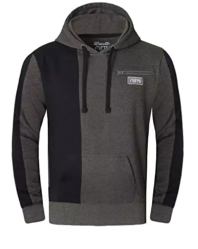 FULL TIME SPORTS Herren Fleece Panel Hoodie ohne Frontreißverschluss für Sport und Freizeit