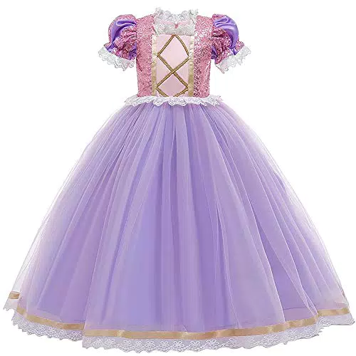 FYMNSI Prinzessin Kostüm Mädchen Karneval Cosplay Maxikleid mit Perücke