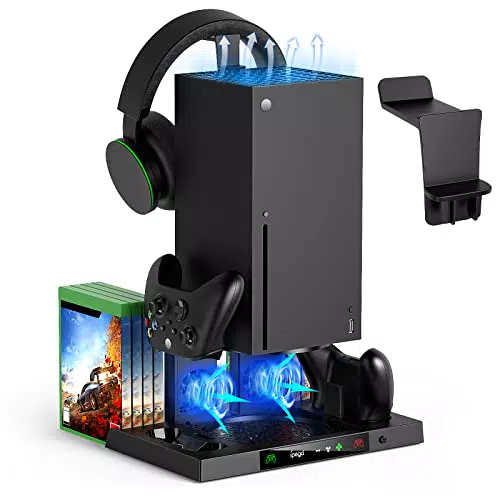FYOUNG Lüfterständer für Xbox Series X mit Headset-Halterung und Ladegerät